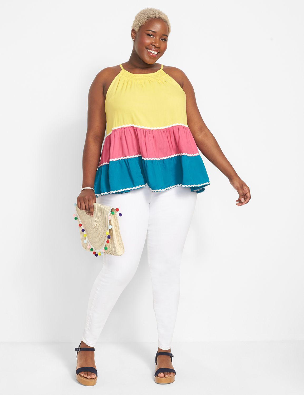 Sleeveless Halter Neck Tiered Tank Product Image 3