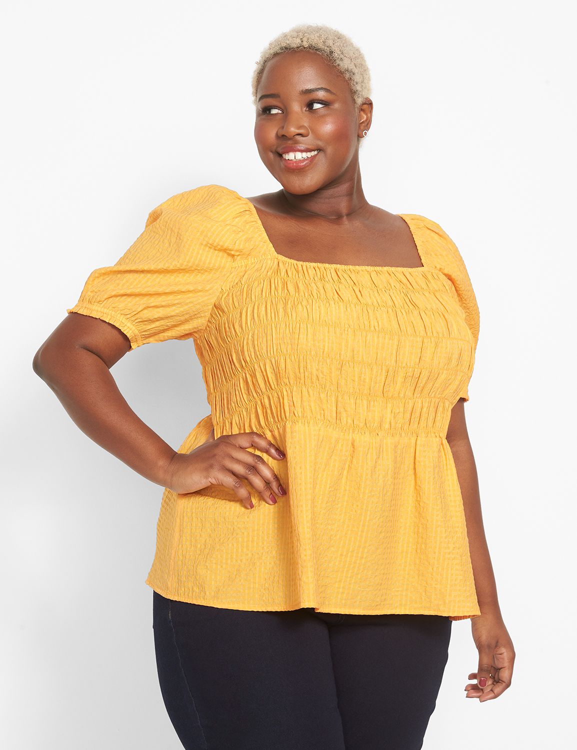 Yellow peplum top plus hot sale size