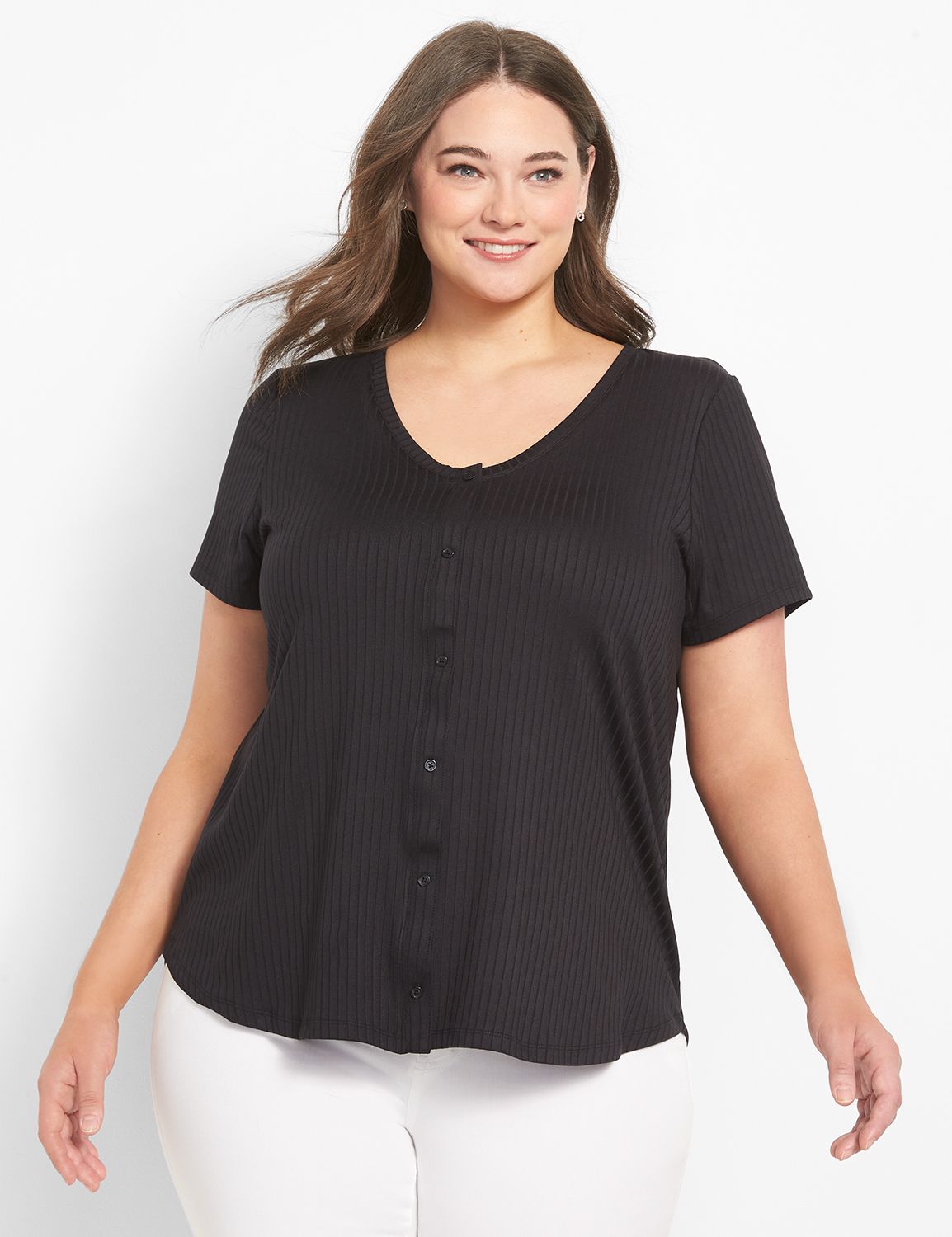 Short Sleeve Vee Neck Button Down C Product Image 1
