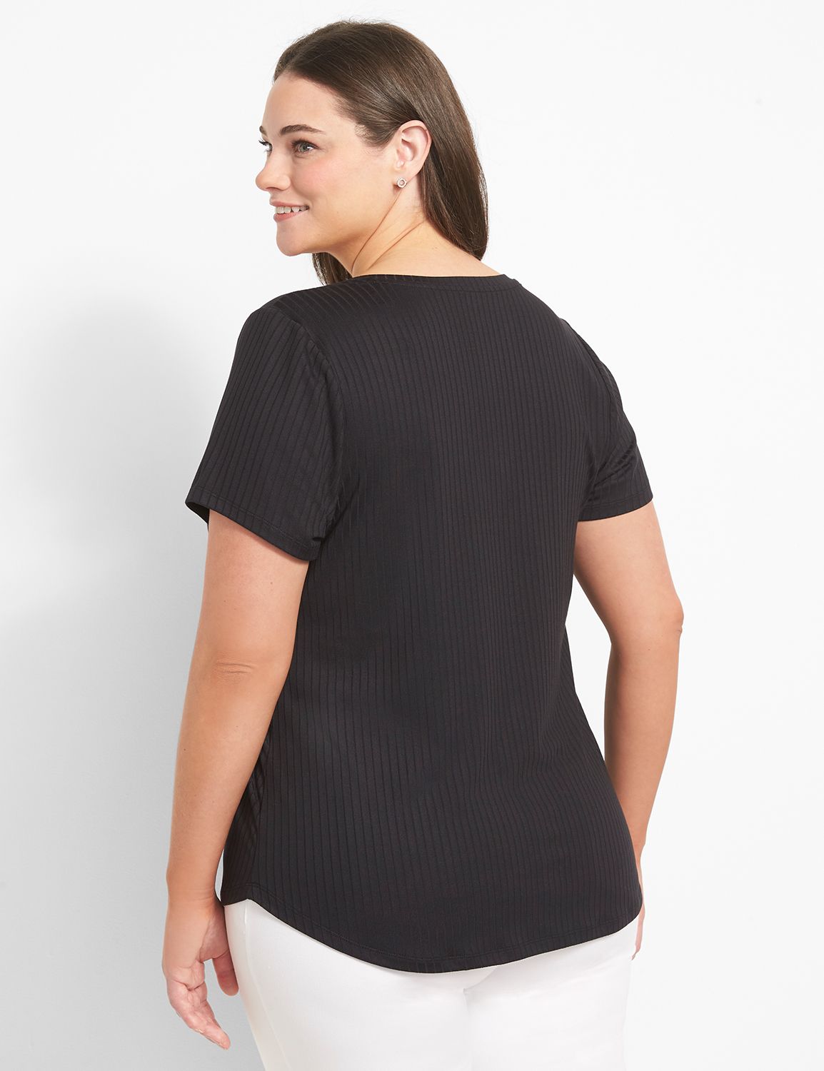 Short Sleeve Vee Neck Button Down C Product Image 2