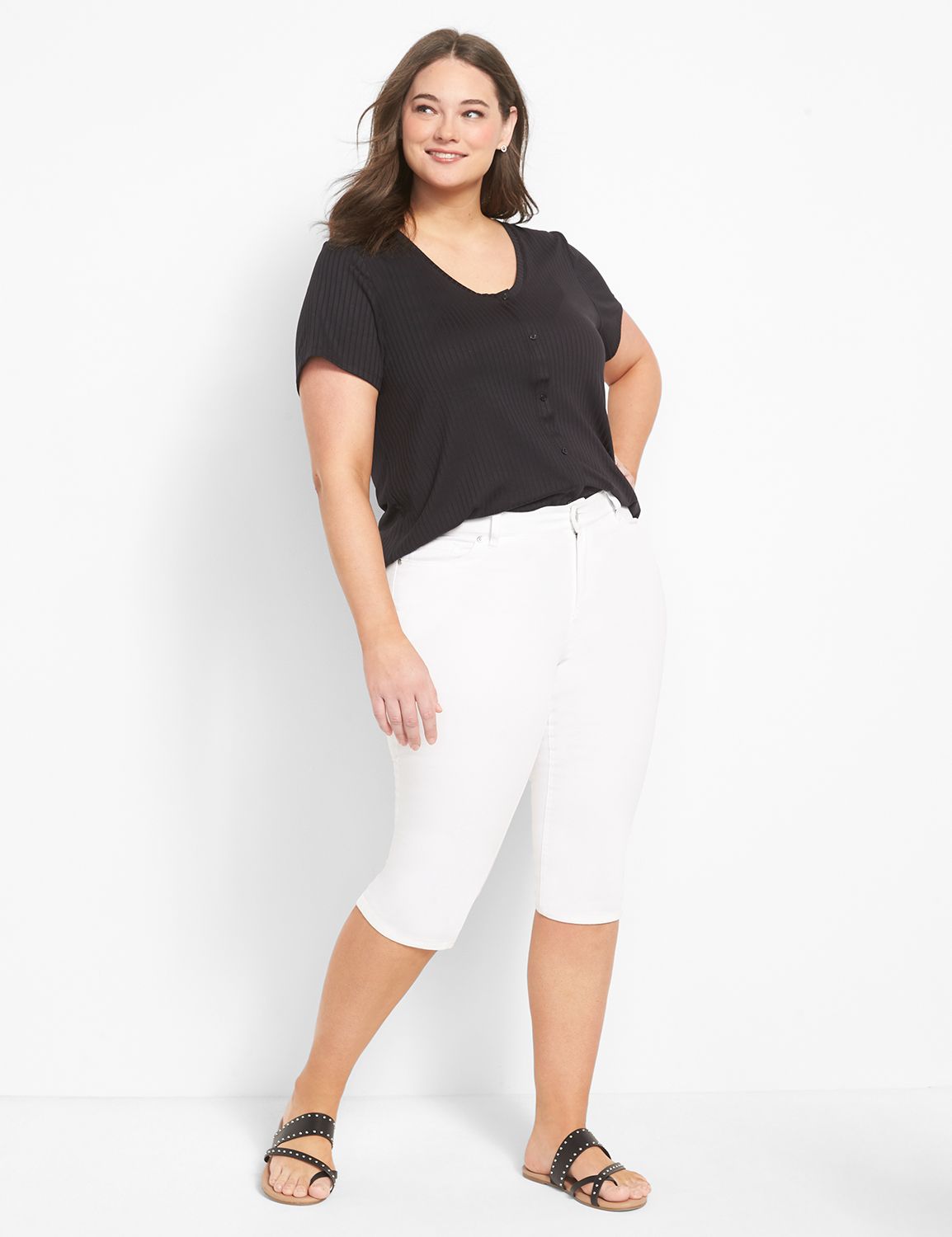 Short Sleeve Vee Neck Button Down C Product Image 3