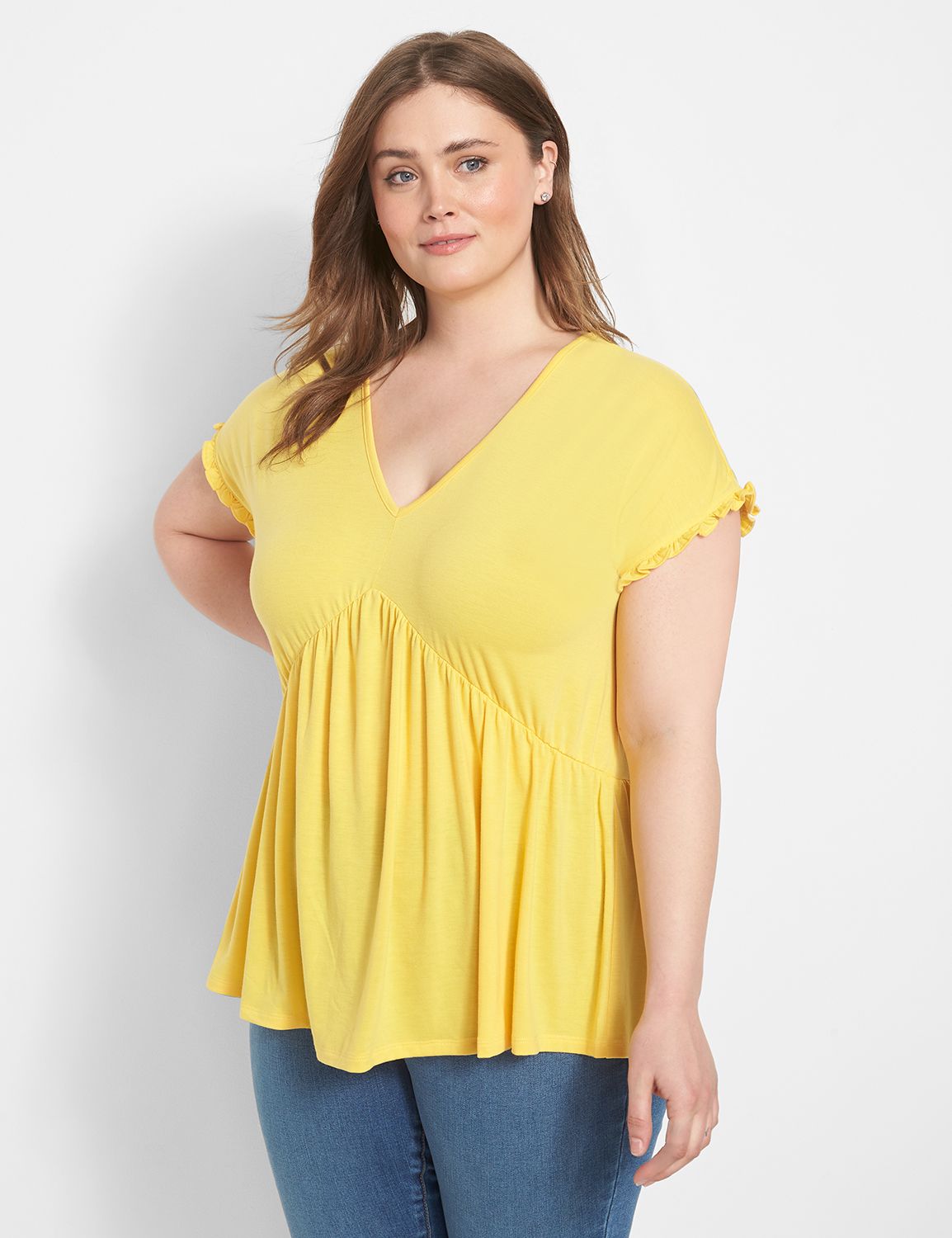 Short Dolman Ruffle Sleeve Vee Neck Product Image 1