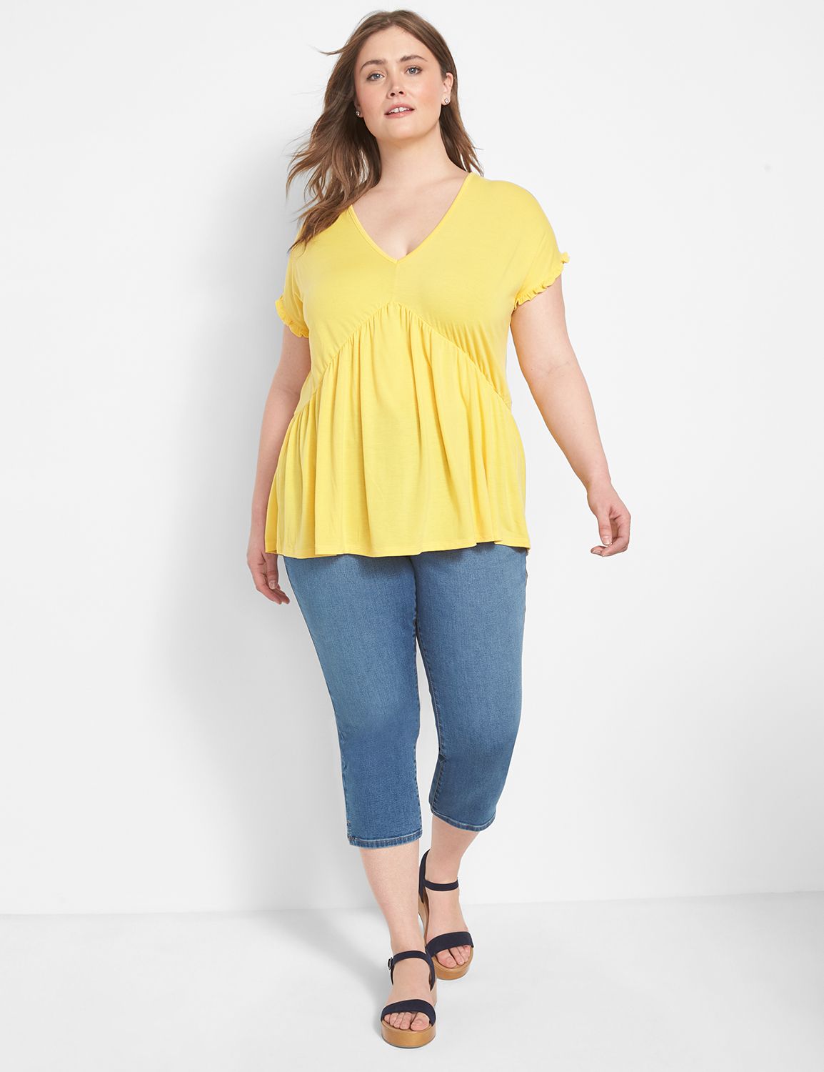 Short Dolman Ruffle Sleeve Vee Neck Product Image 3