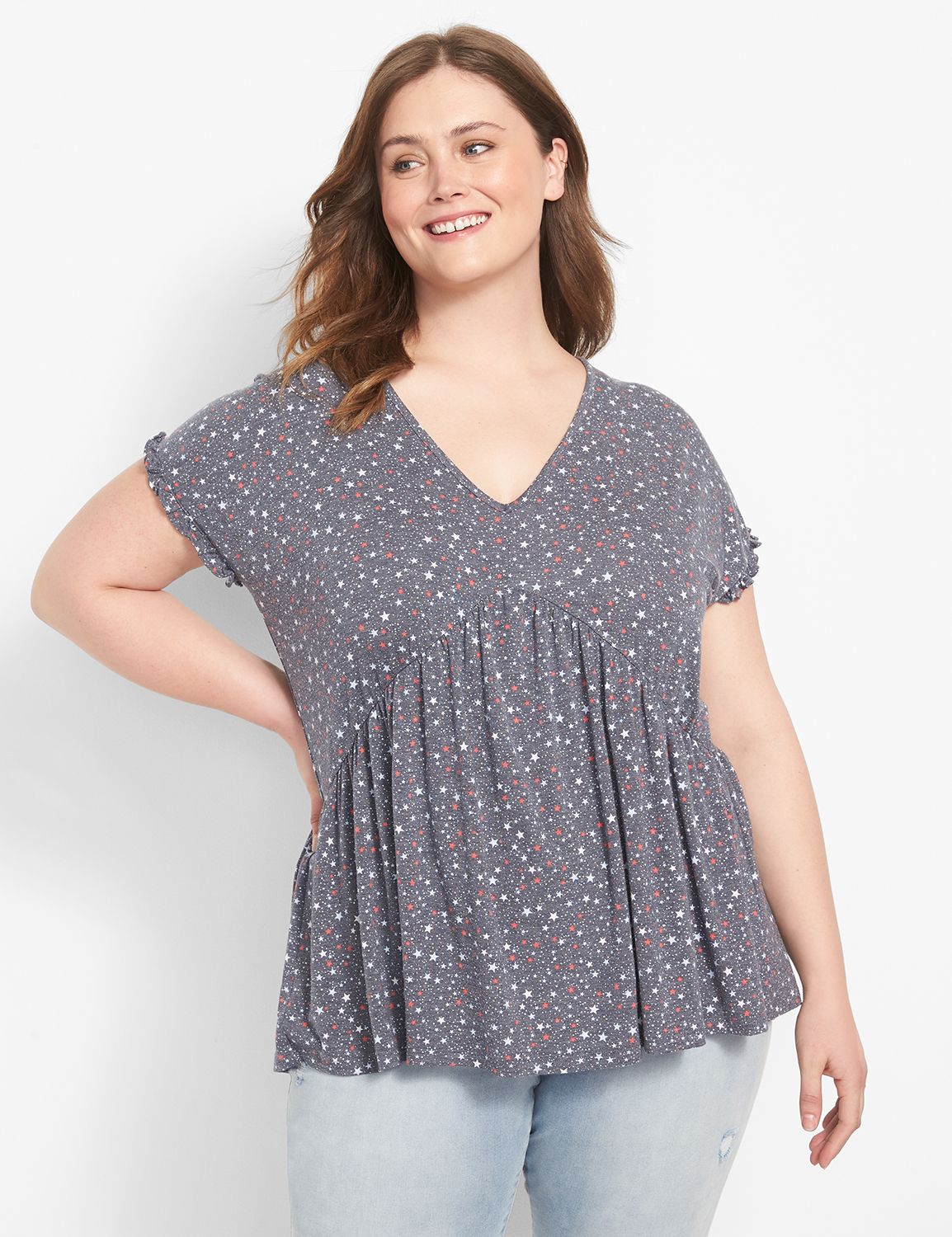Short Dolman Ruffle Sleeve Vee Neck Product Image 1
