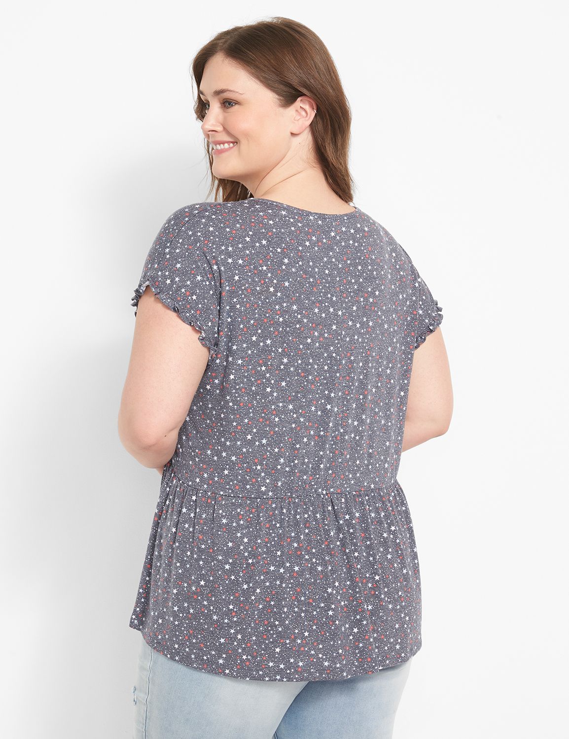 Short Dolman Ruffle Sleeve Vee Neck Product Image 2