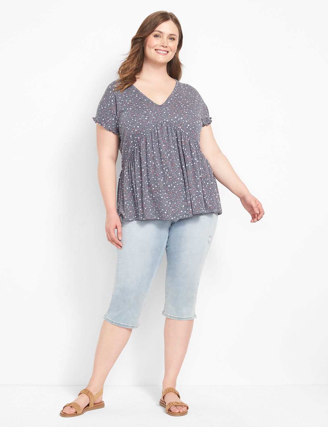 Short Dolman Ruffle Sleeve Vee Neck Product Image 3