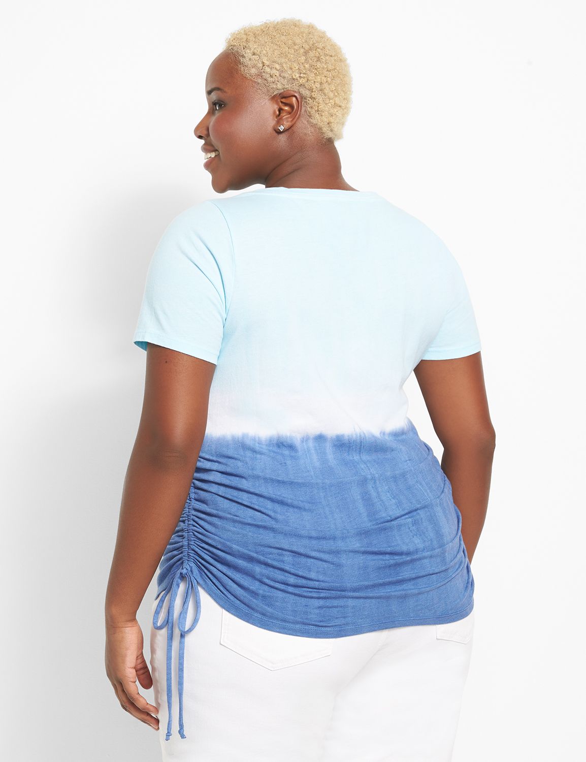 Short Sleeve Open Crew Neck Side Ru | LaneBryant