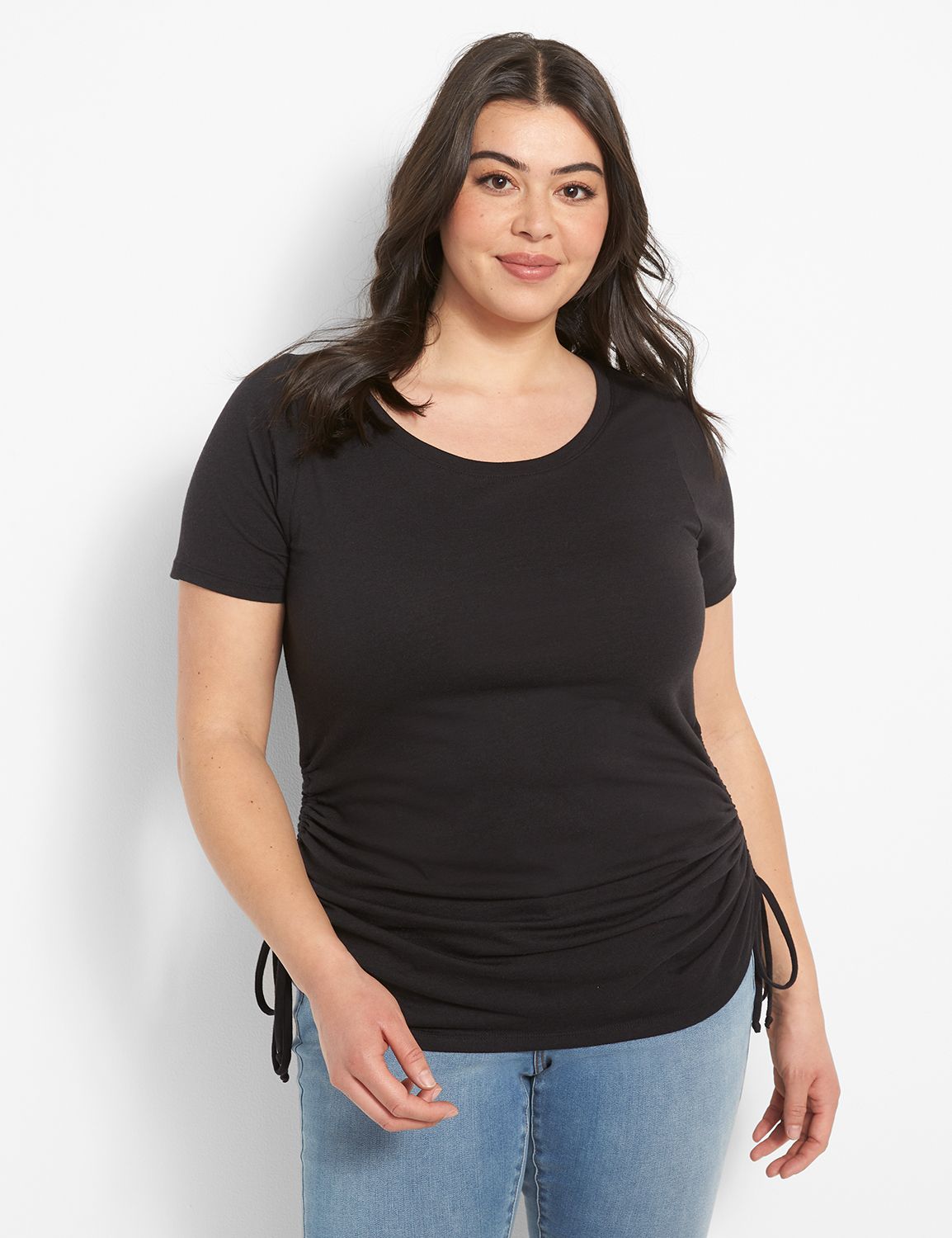 Short Sleeve Open Crew Neck Side Ru Product Image 1