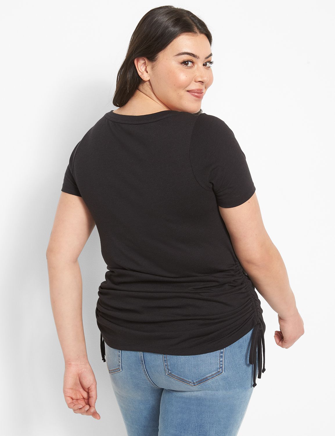 Short Sleeve Open Crew Neck Side Ru Product Image 2