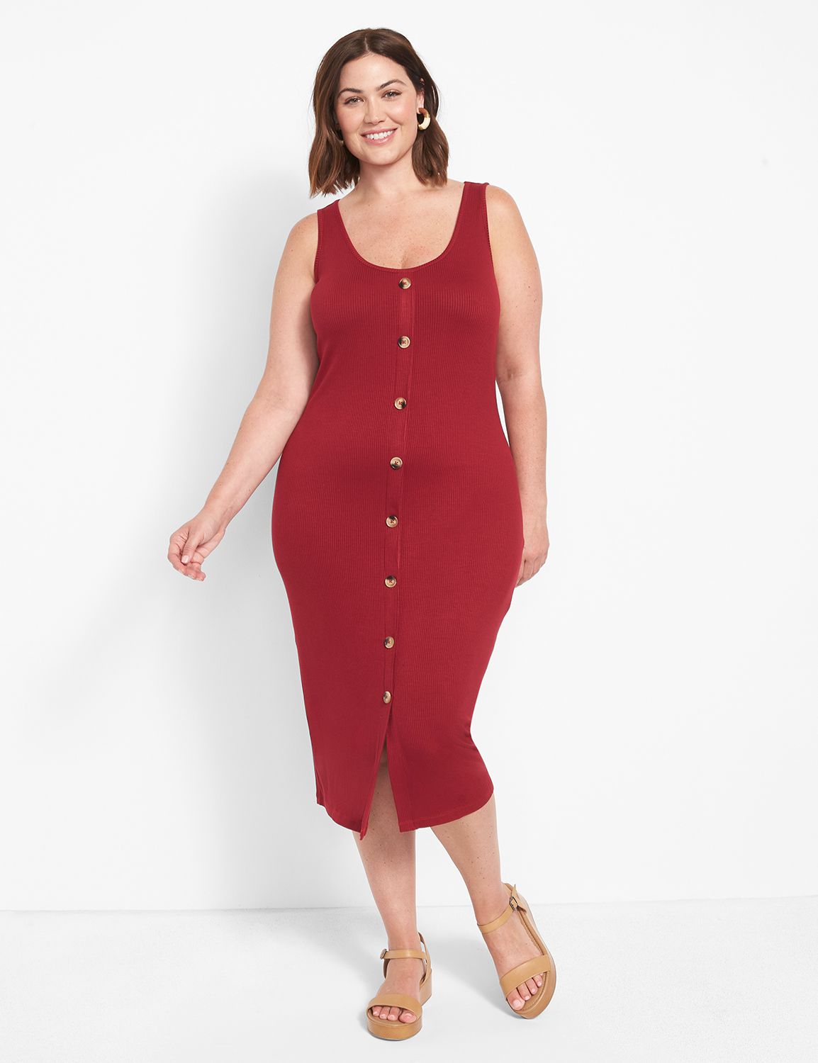 Ribbed button front midi dress sales