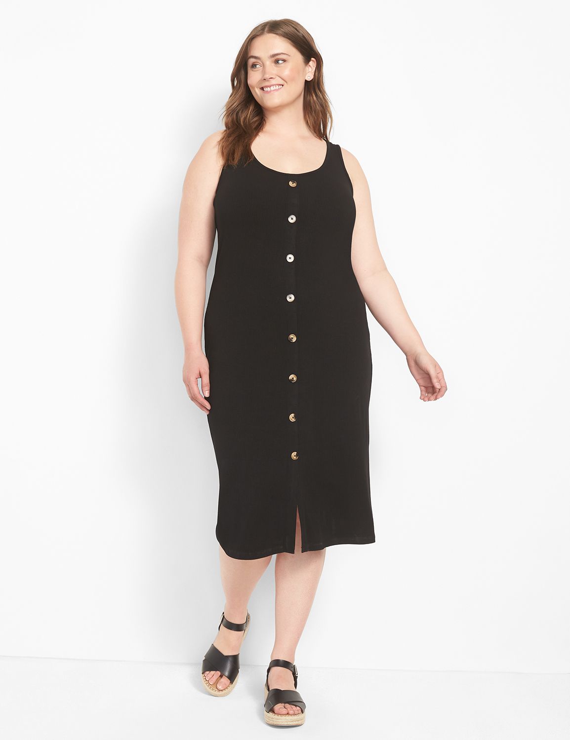 ribbed midi dress with buttons