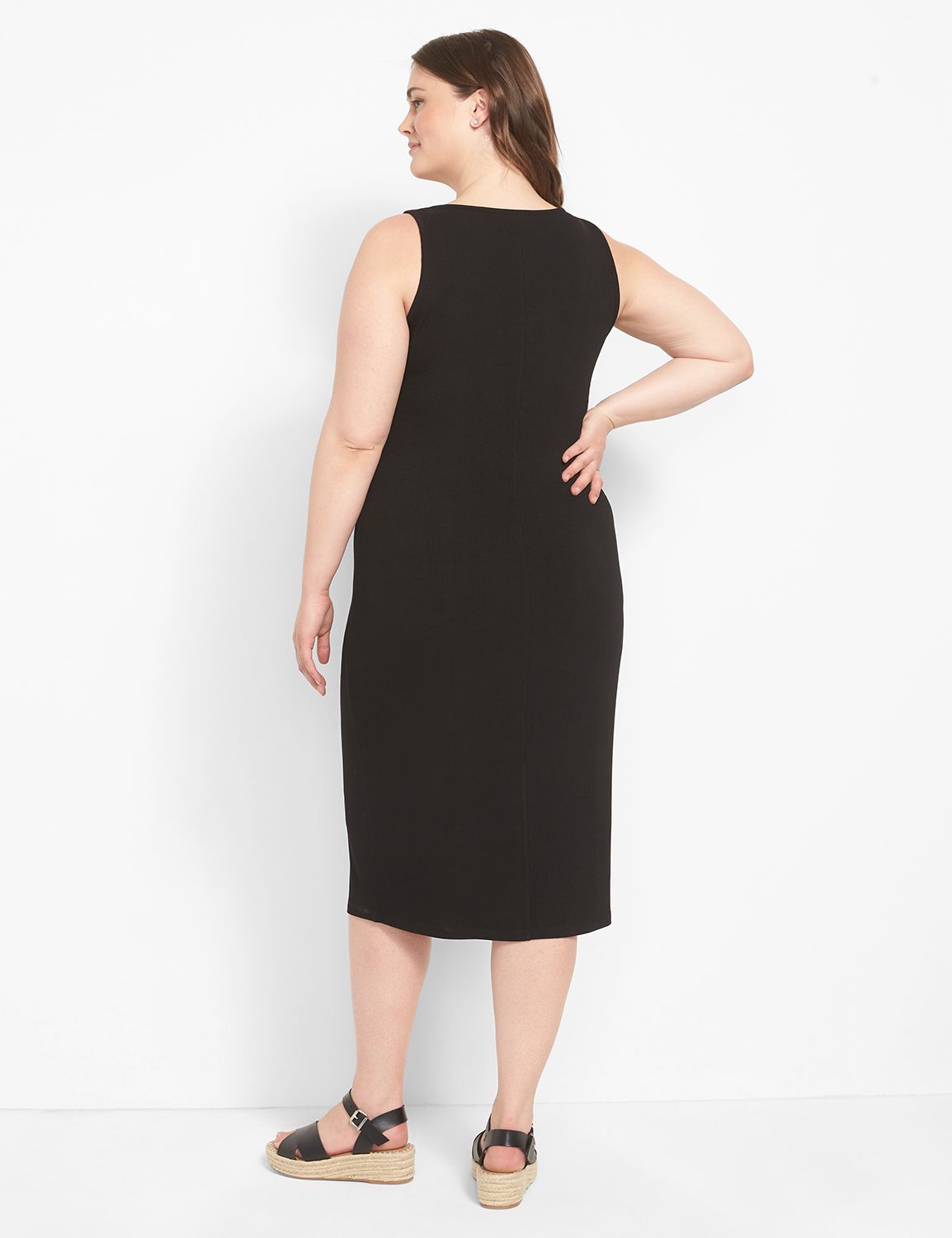Button-Front Ribbed Midi Dress