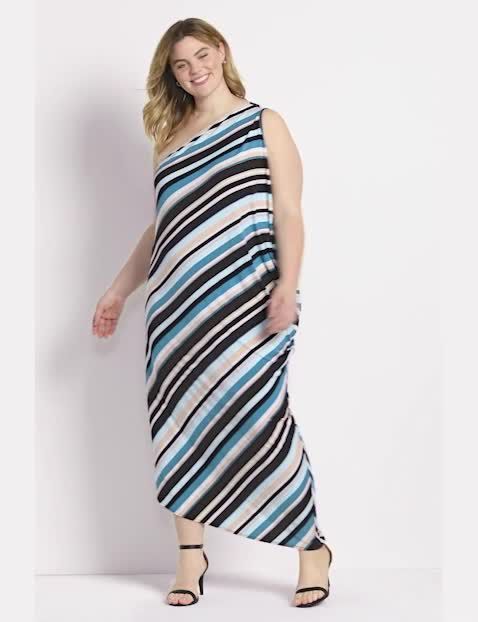 One Shoulder Sleeveless Floral Print Draped Maxi Dress