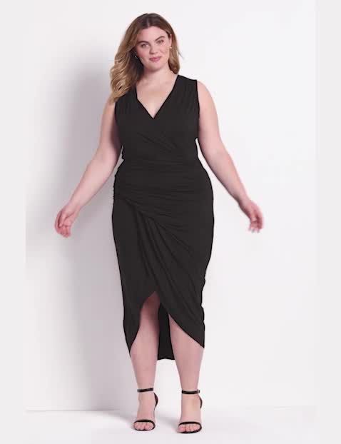 knee length dresses for ladies Women's Plus Size Christa Faux Wrap Midi Dress - Black main image 0