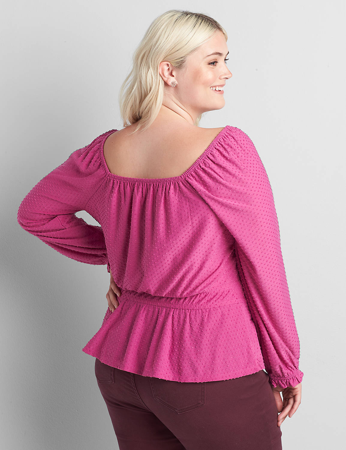 Long Sleeve Square Neck Blouse With Double Elastic Waist 1123017:PANTONE Purple Orchid:14/16 Product Image 2