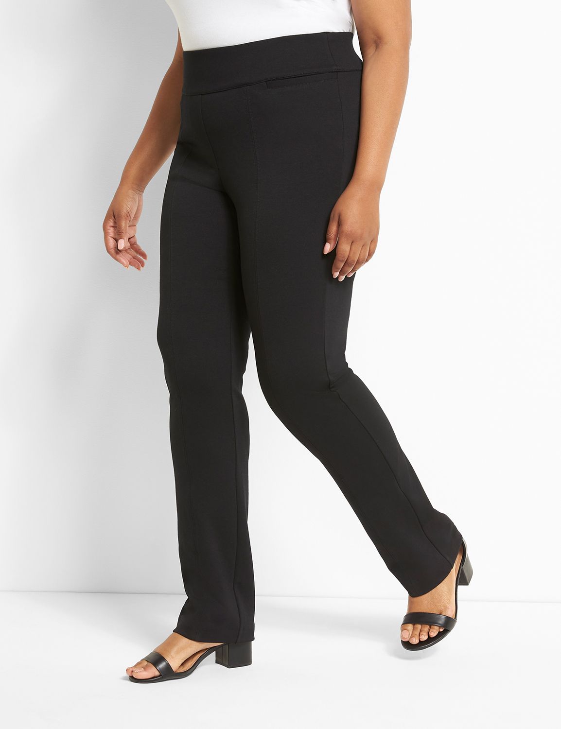 Pull-On Textured Ponte Twill Straight Pant