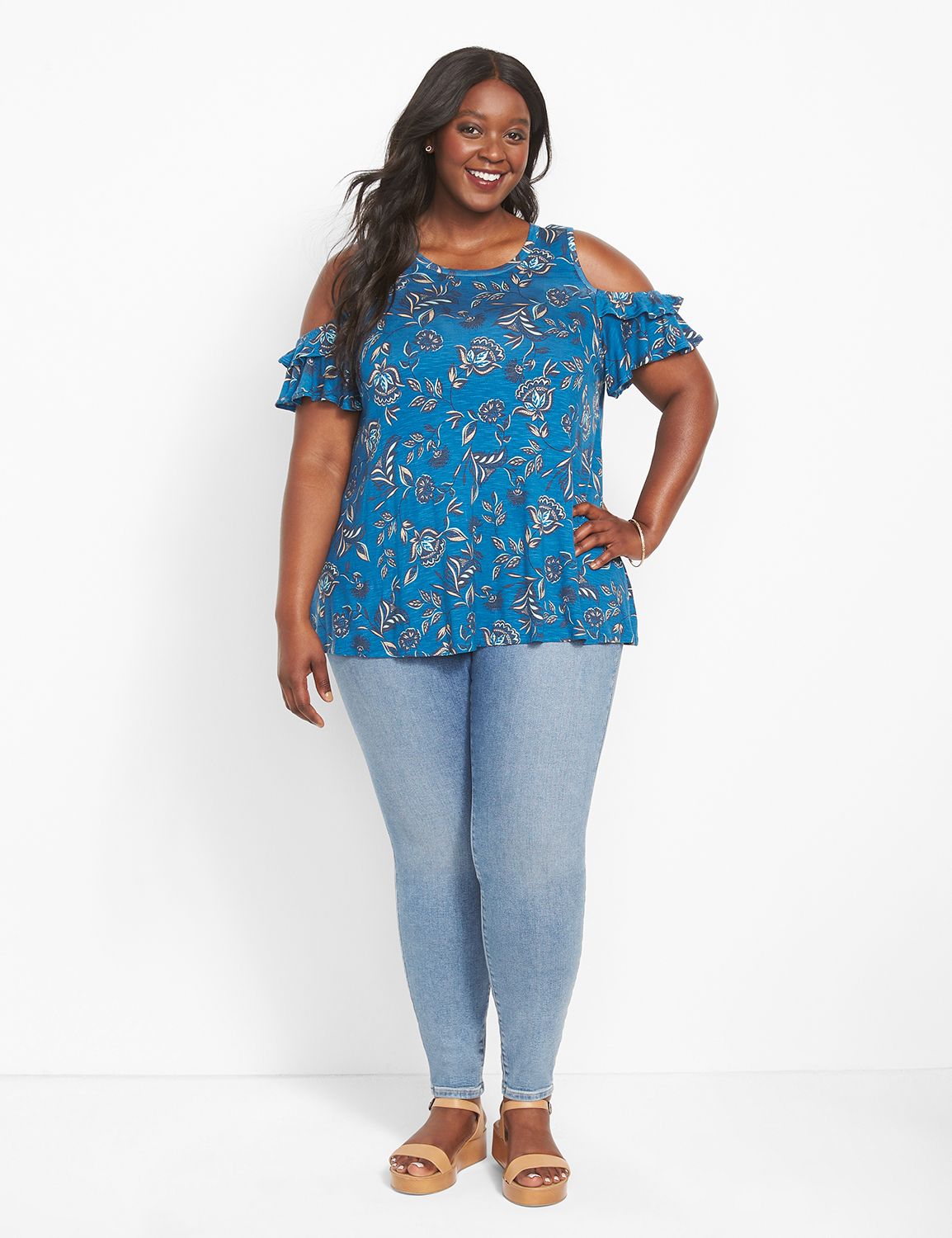 Short Eyelet Flutter Sleeve Cold Sh Product Image 3