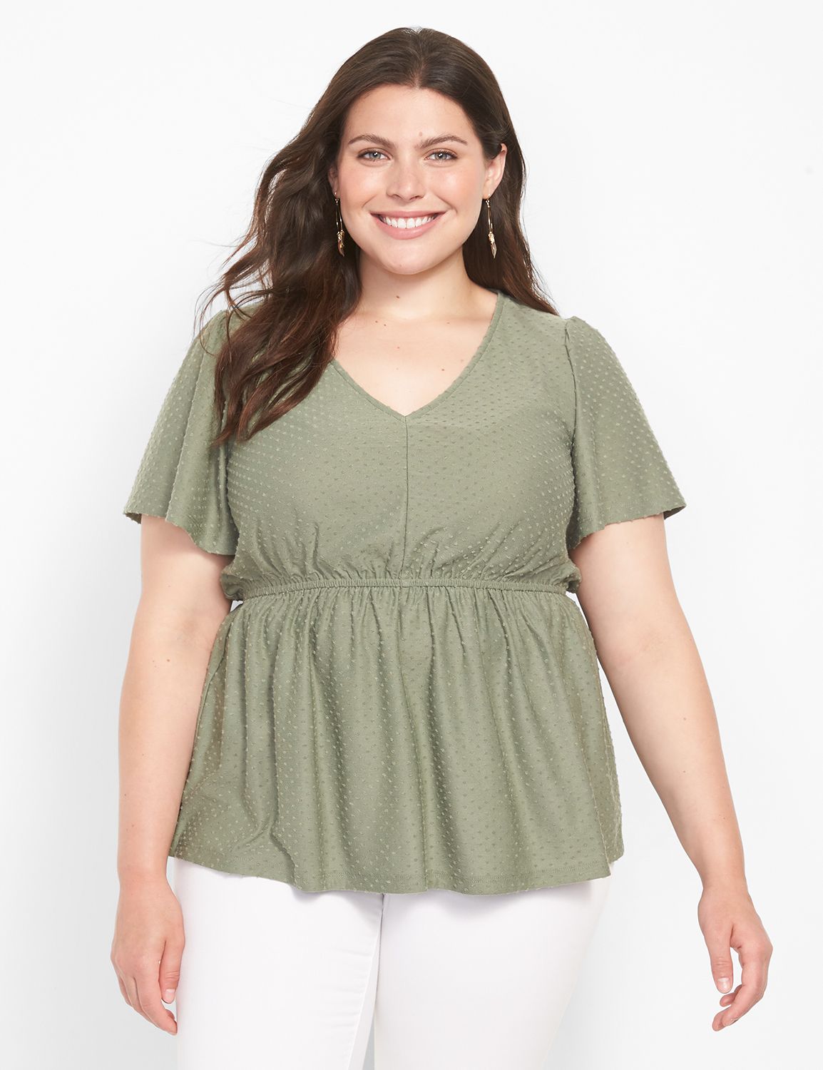 Short Flutter Sleeve V-Neck Elastic