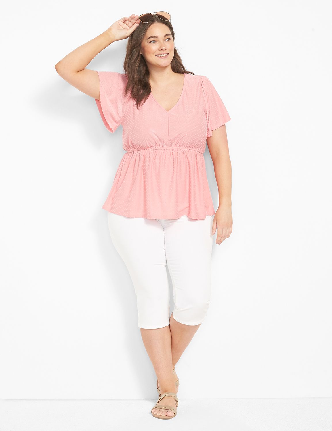 Crinkle Textured V Neck Flutter Sleeve Top main image 1