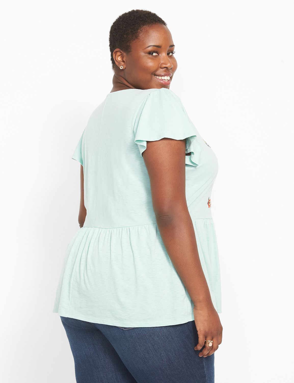 V-Neck Flutter Sleeve Babydoll Blouse