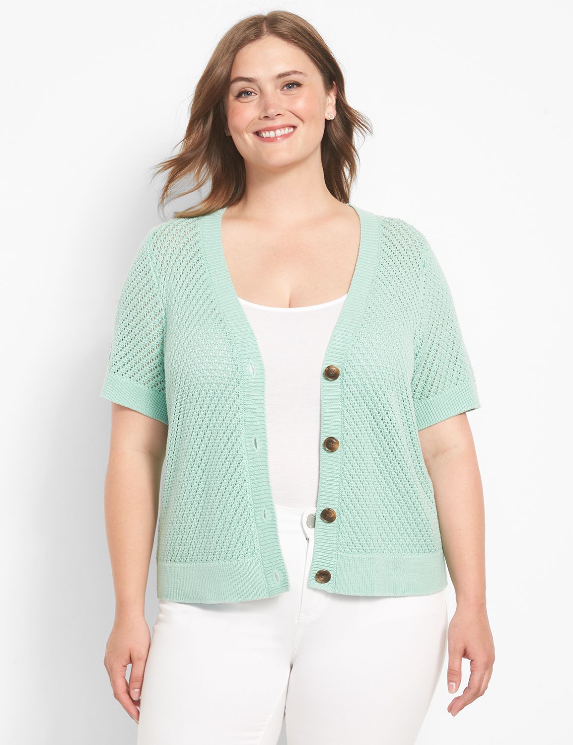 Short Sleeve Cropped Cardigan 11271 LaneBryant