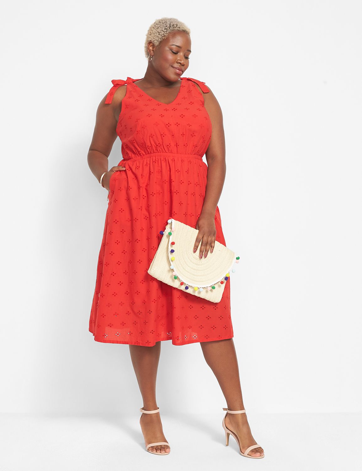 Eyelet Lace Midi Dress With Knot Straps