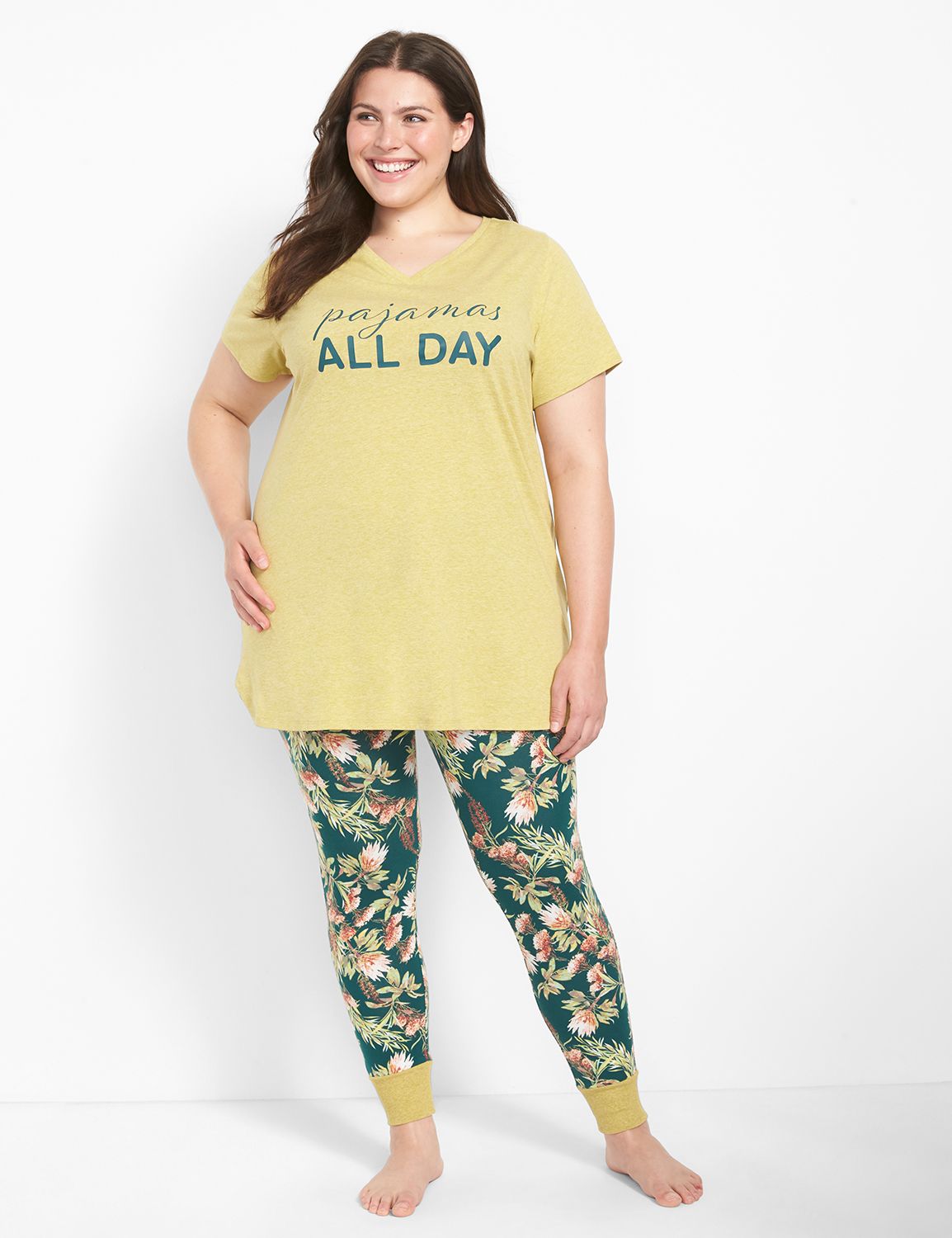 Lane Bryant V-Neck Tee & Legging Pj Set 12L Pajamas All Day