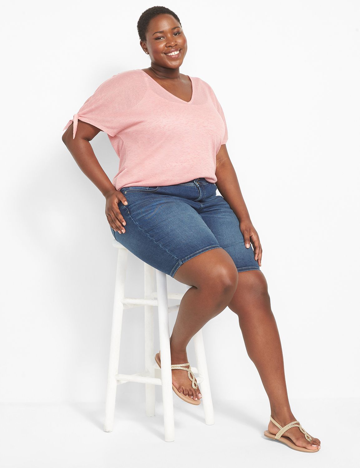 Tie Sleeve V Neck Tee 1128411