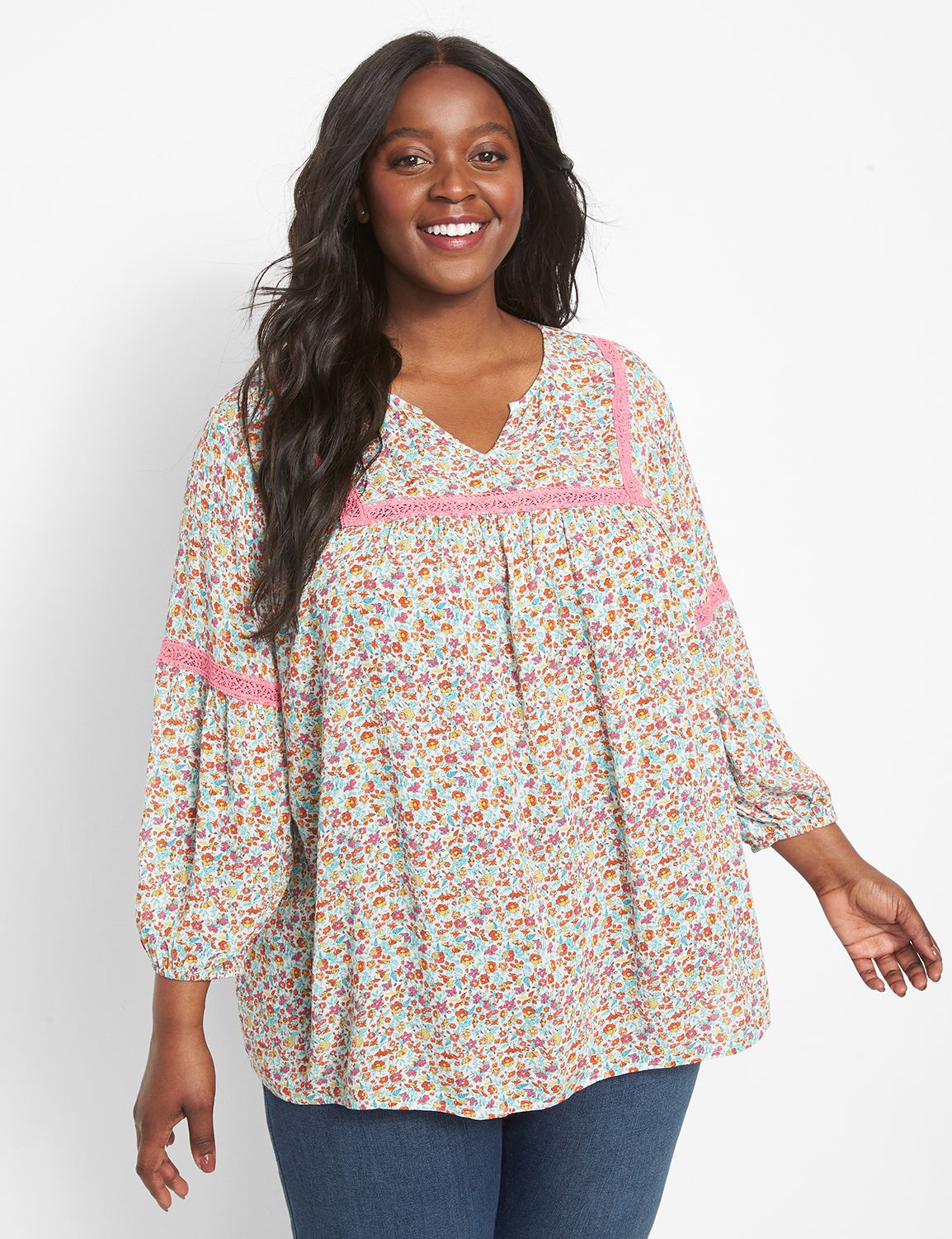 Lucky Brand Plus Size Printed Peasant Blouse With Beads, Tops, Clothing &  Accessories