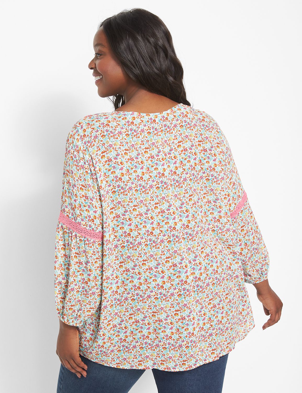 Classic Split-Neck Peasant Top - Floral