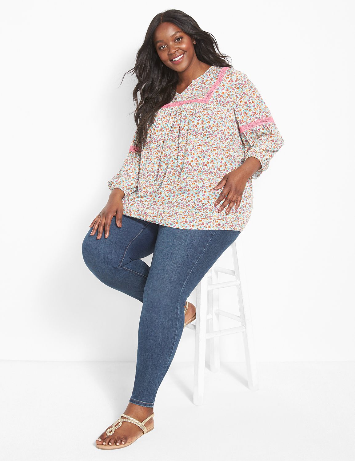 Lucky Brand Floral Peasant Top - Plus Size Only - Women's Shirts/Blouses in  Natural Multi