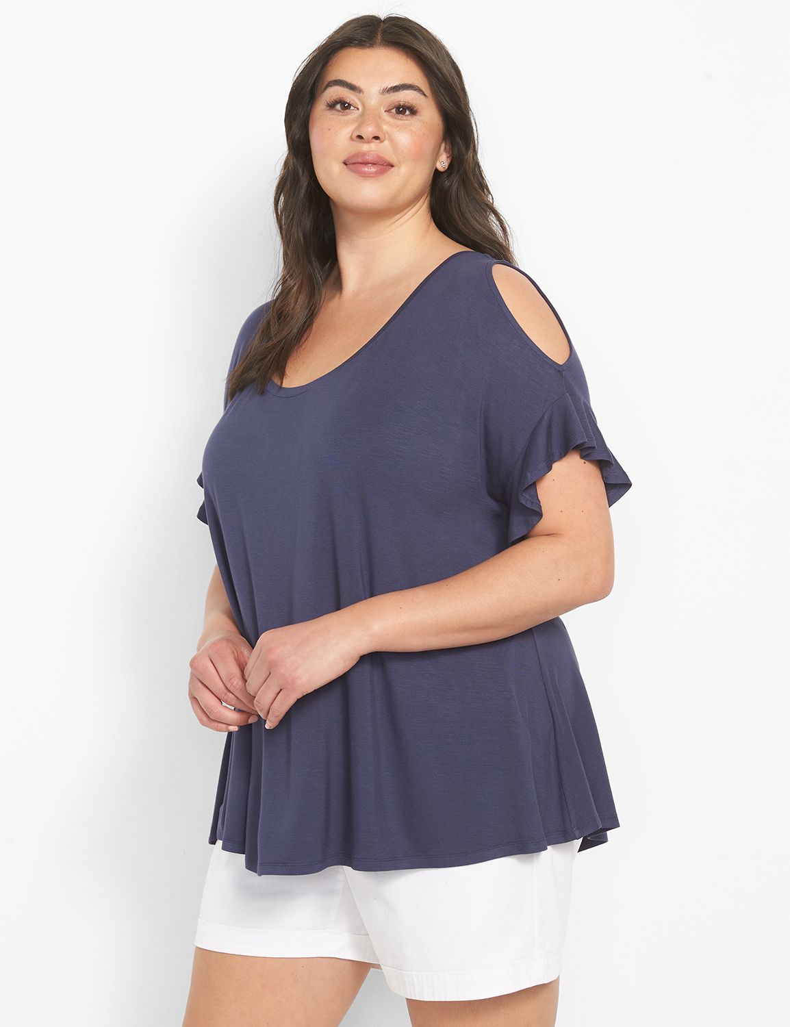 SS Scoop Neck Cold Shoulder Swing T Product Image 1