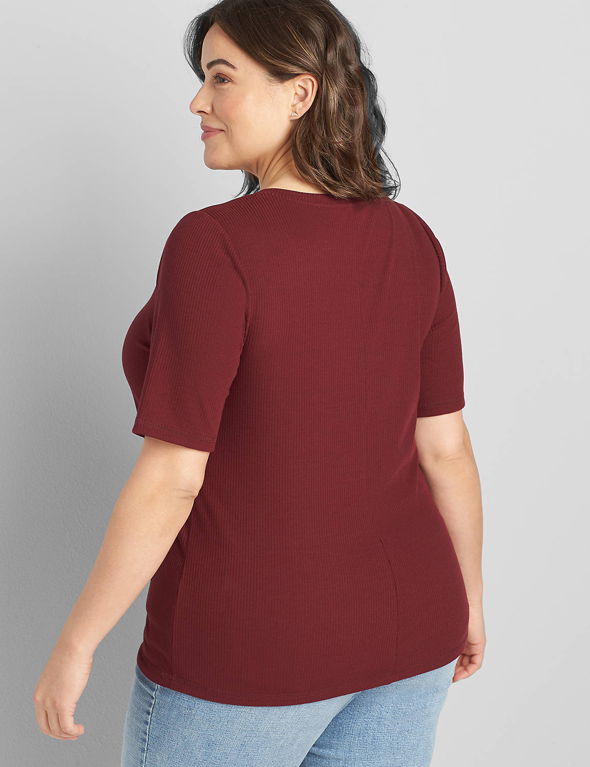 Perfect Sleeve Open Scoop Neck Ribbed Button Down Top 1121884 copy of 1121335:PANTONE Zinfandel:34/36 Product Image 2