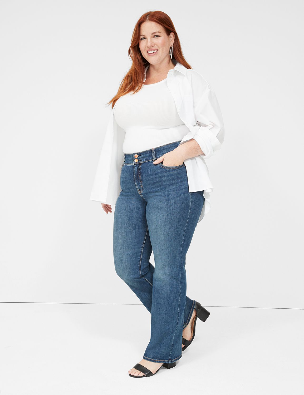 Buy Plus Size Denim Blue Crease Seam Tummy Tucker Pants Online For Women