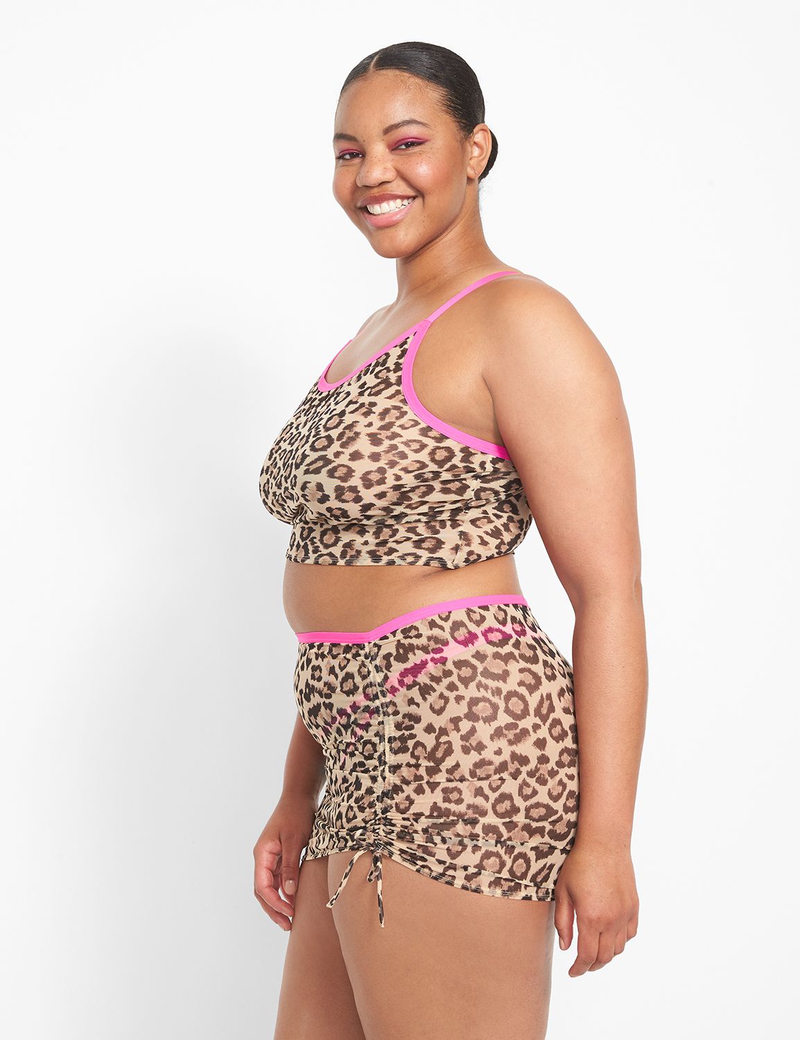 Social Collision Cheetah Bow Mesh Girls Crop Cami