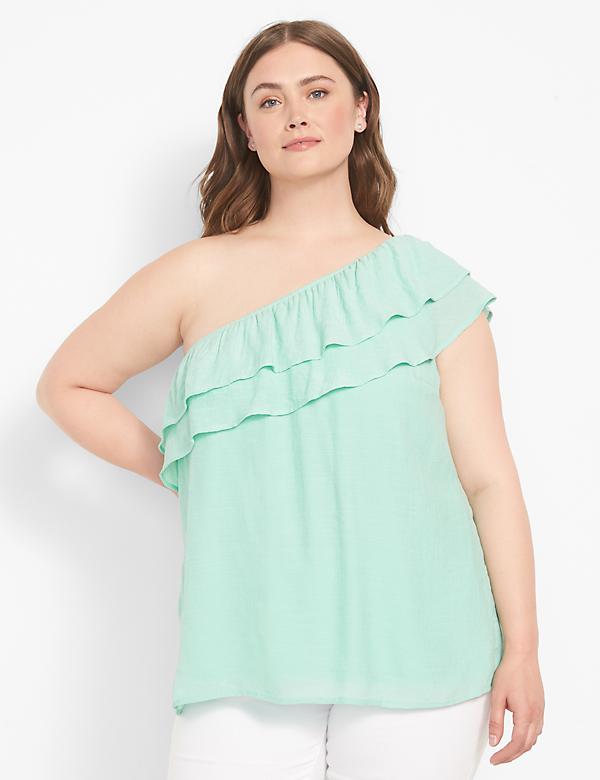 Classic One-Shoulder Ruffle-Front Top