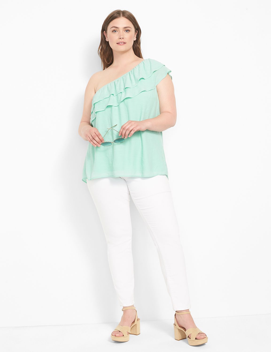 Classic One-Shoulder Ruffle-Front Top