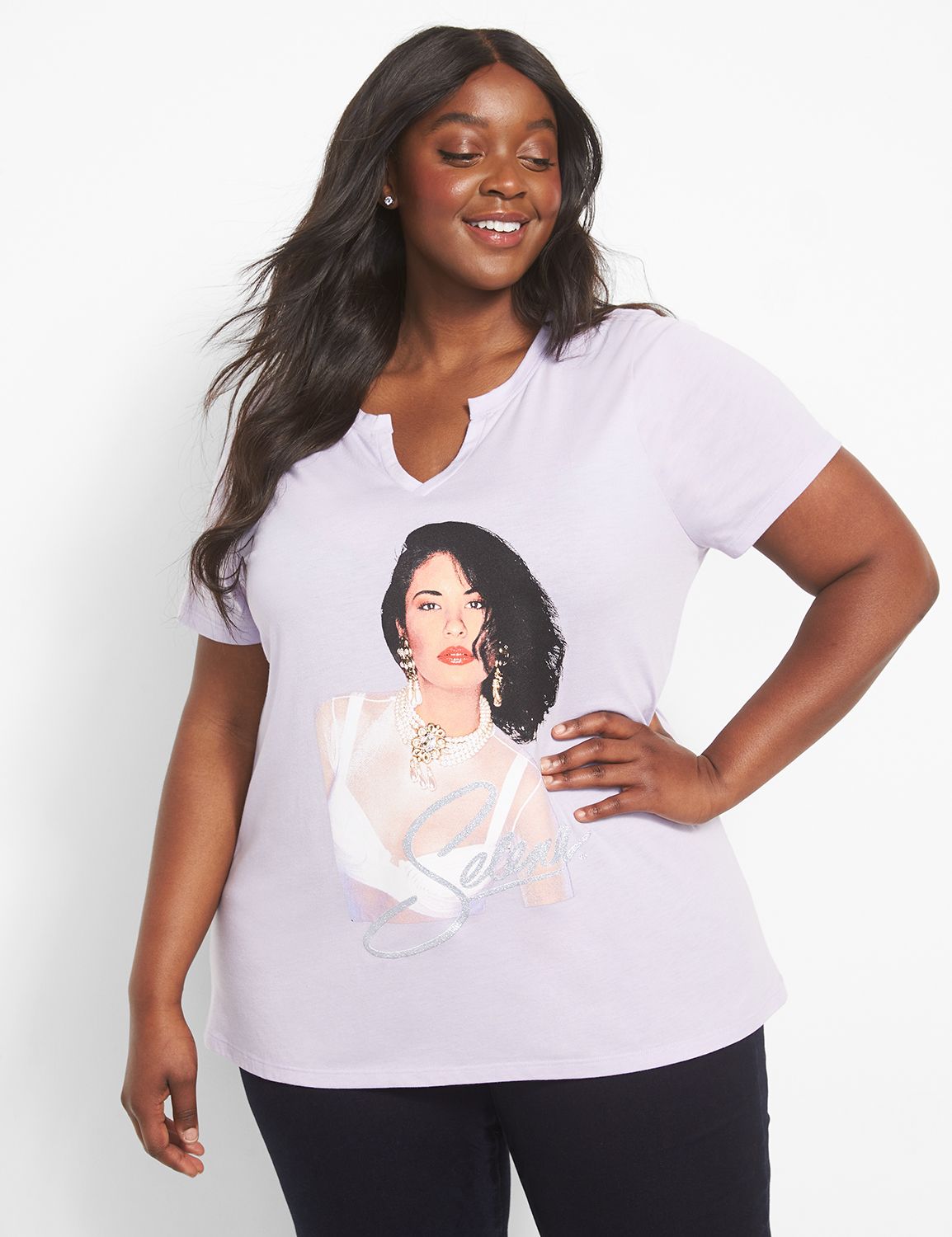 Classic Short-Sleeve Notch-Neck Selena Graphic Tee