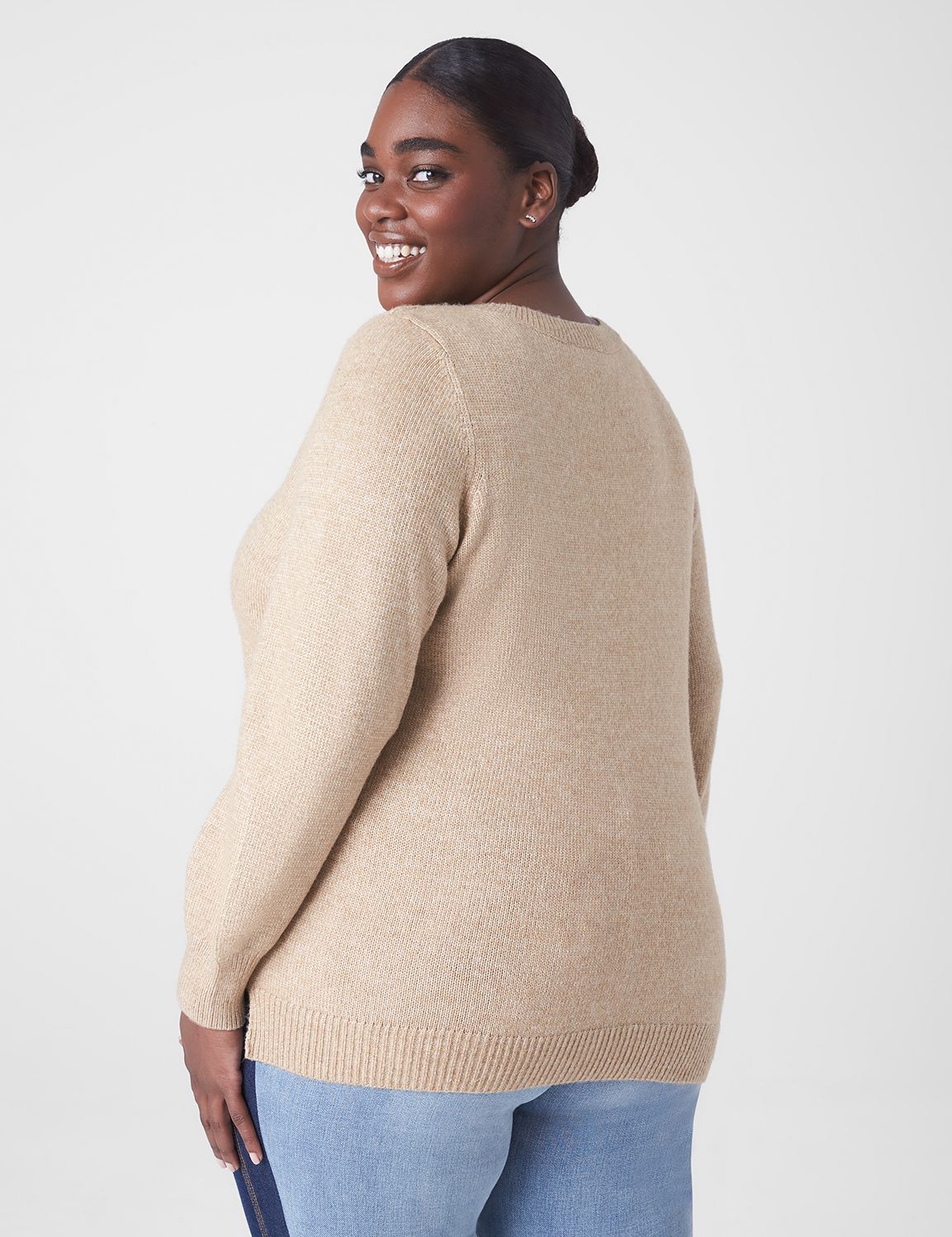 CABLE KNIT V-NK TUNIC SWEATER