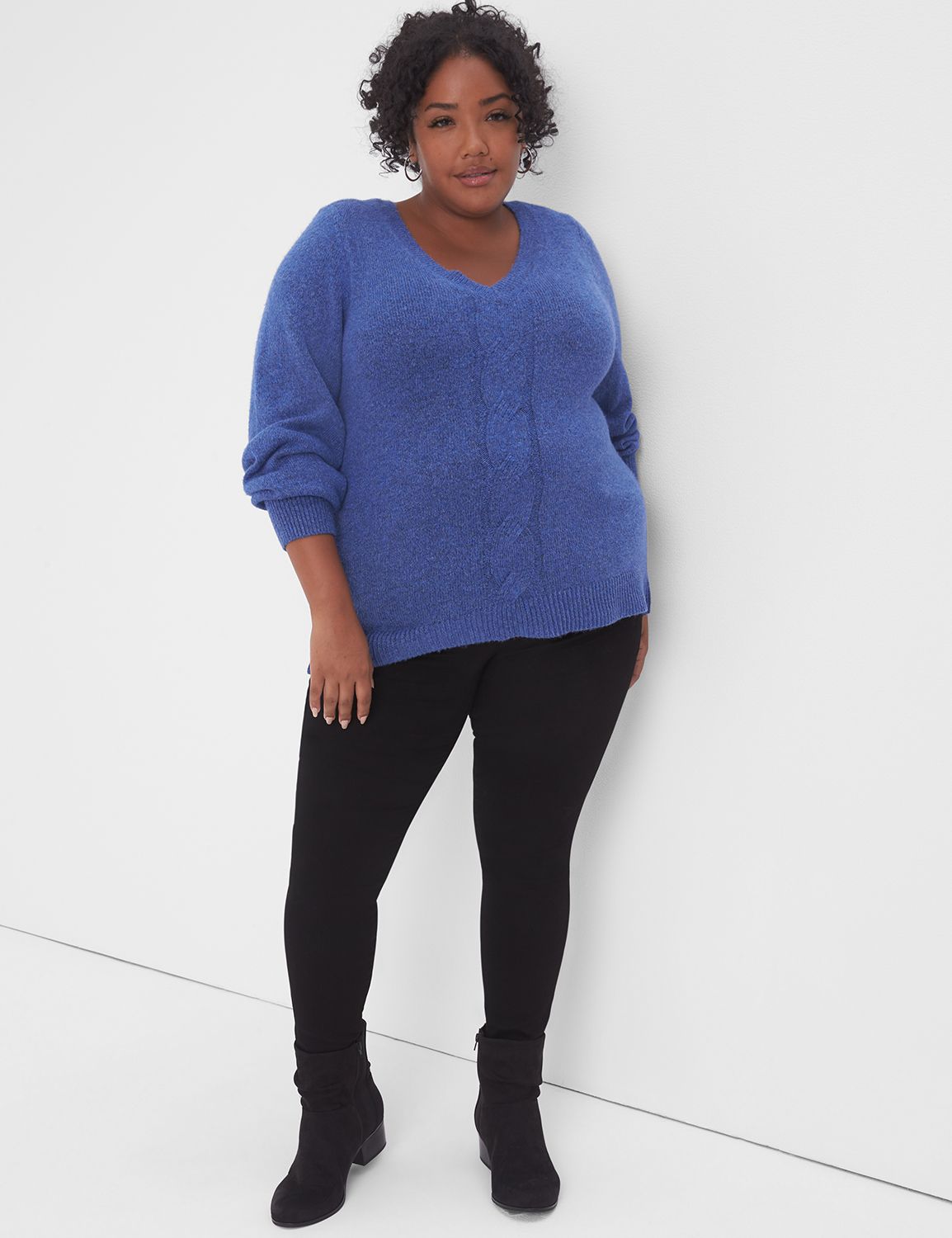 Lane Bryant Classic Tunic Pullover Cable Knit Sweater 18/20 Dazzling Blue