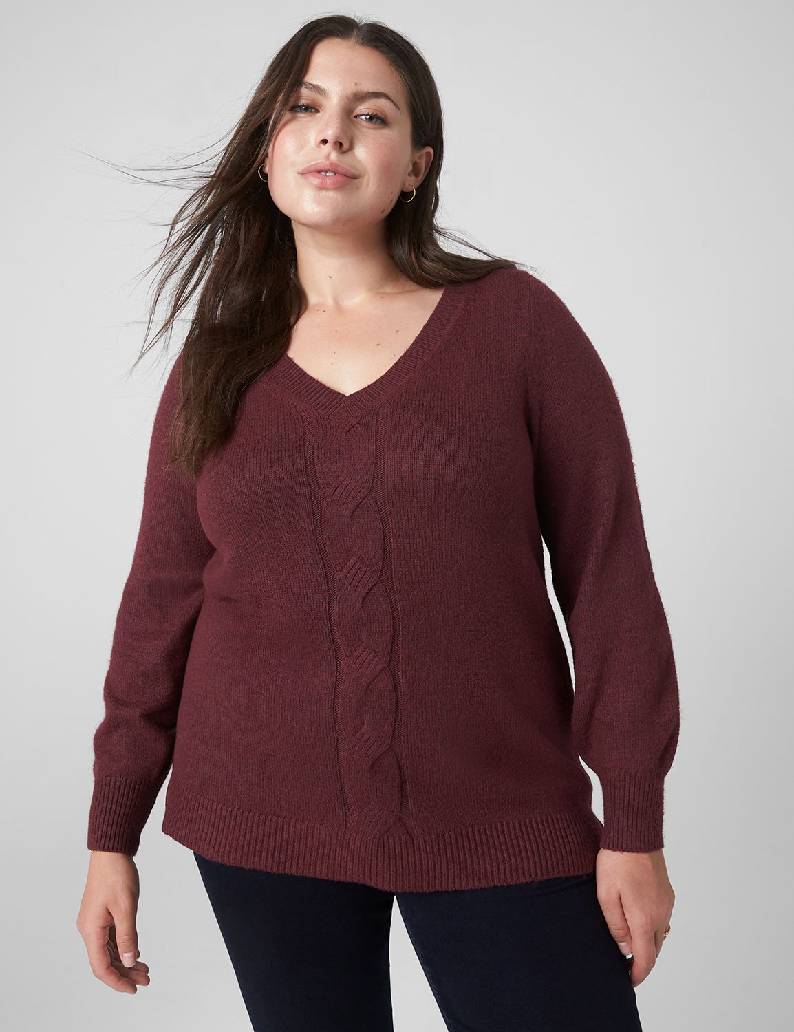 Long Sleeve V-Neck Tunic with Cable Product Image 1