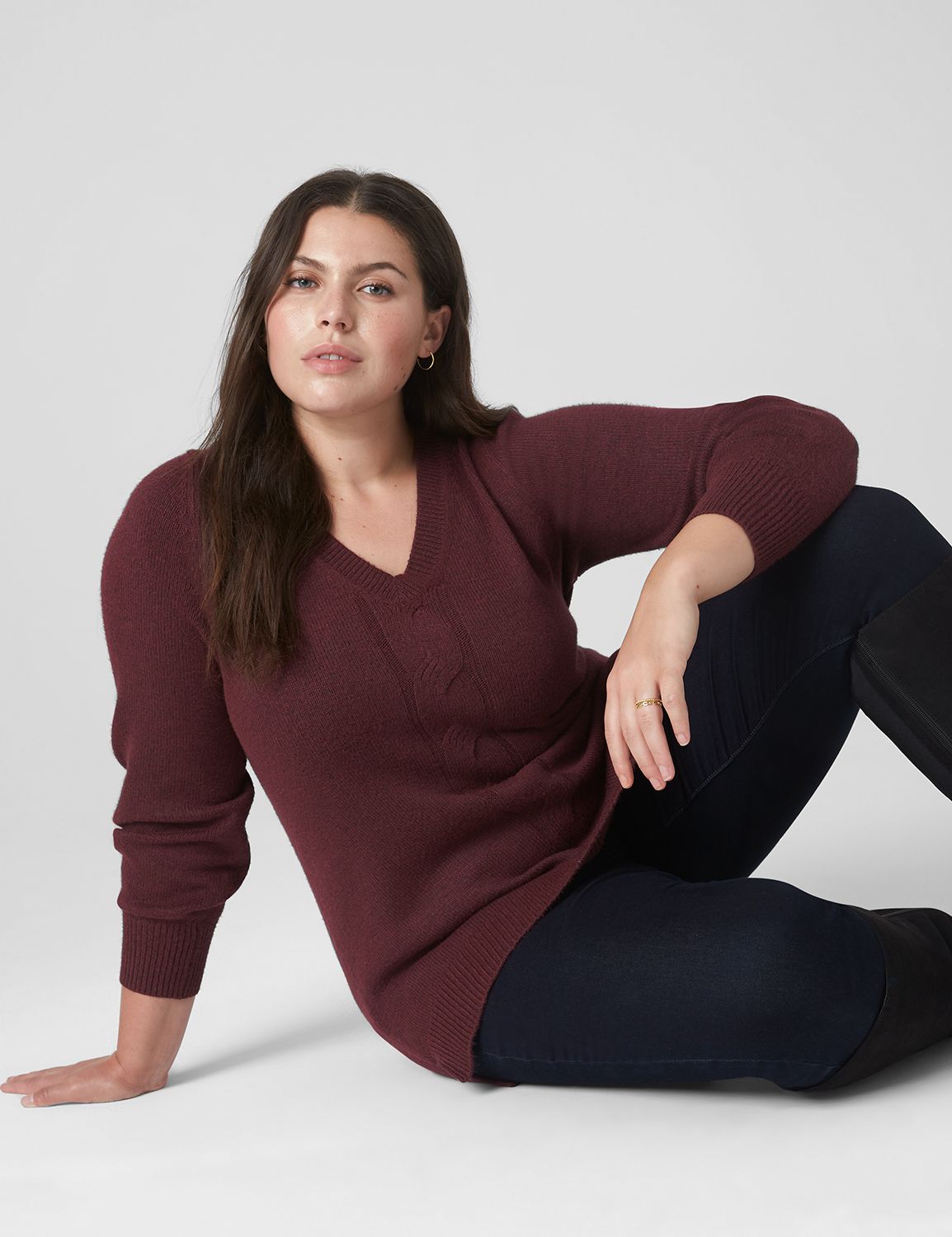 Long Sleeve V-Neck Tunic with Cable Product Image 3