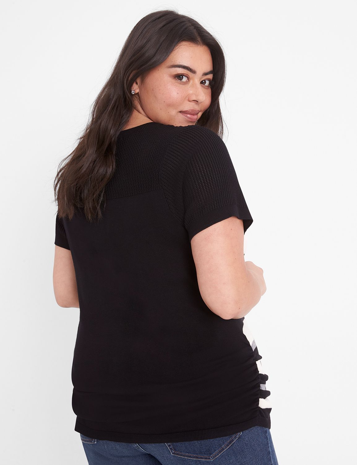 TEXTURED KNIT CREW NECK SHORT SLEEVE PULLOVER