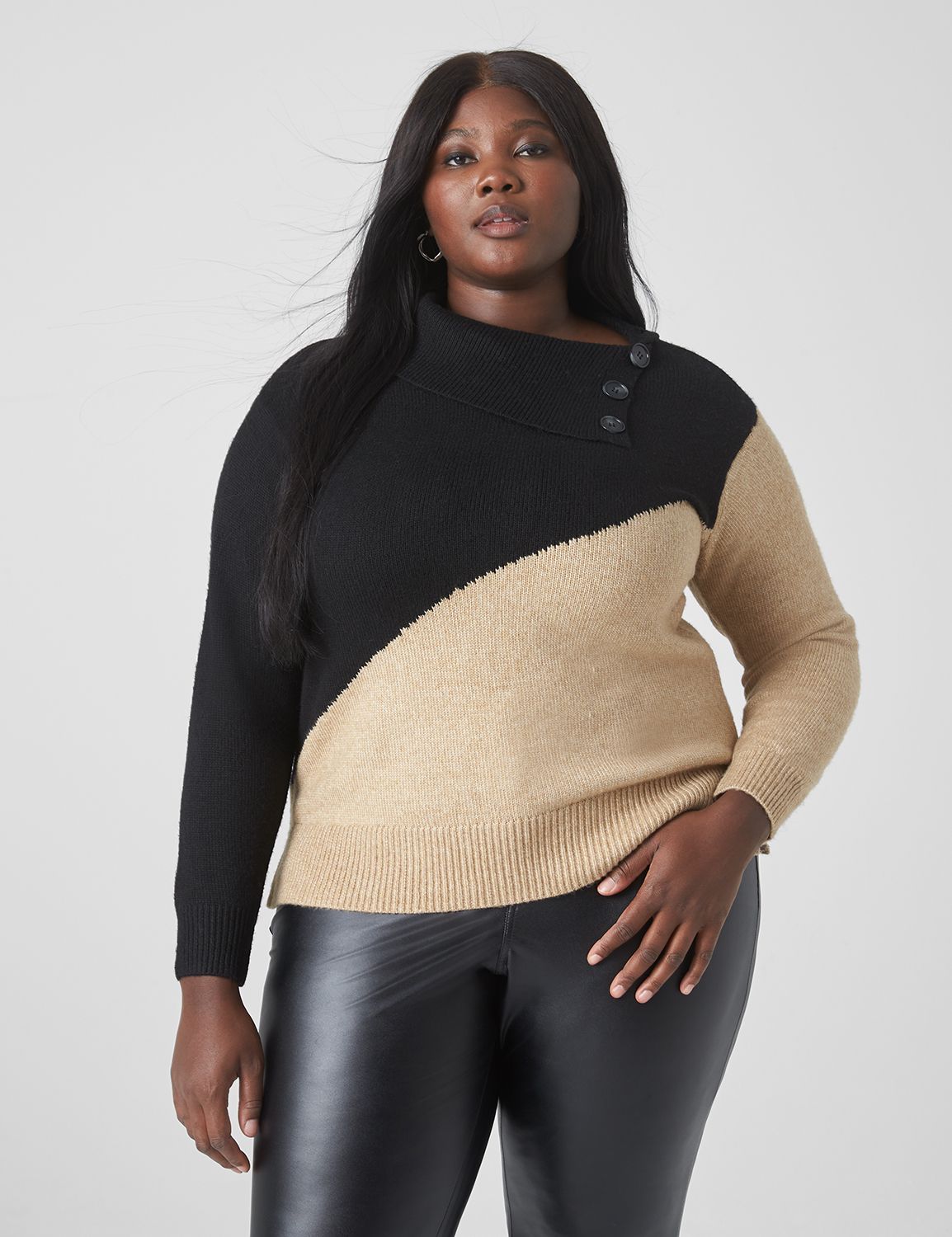 Lane Bryant Classic Split-Cowlneck Pullover Sweater 14/16 Black