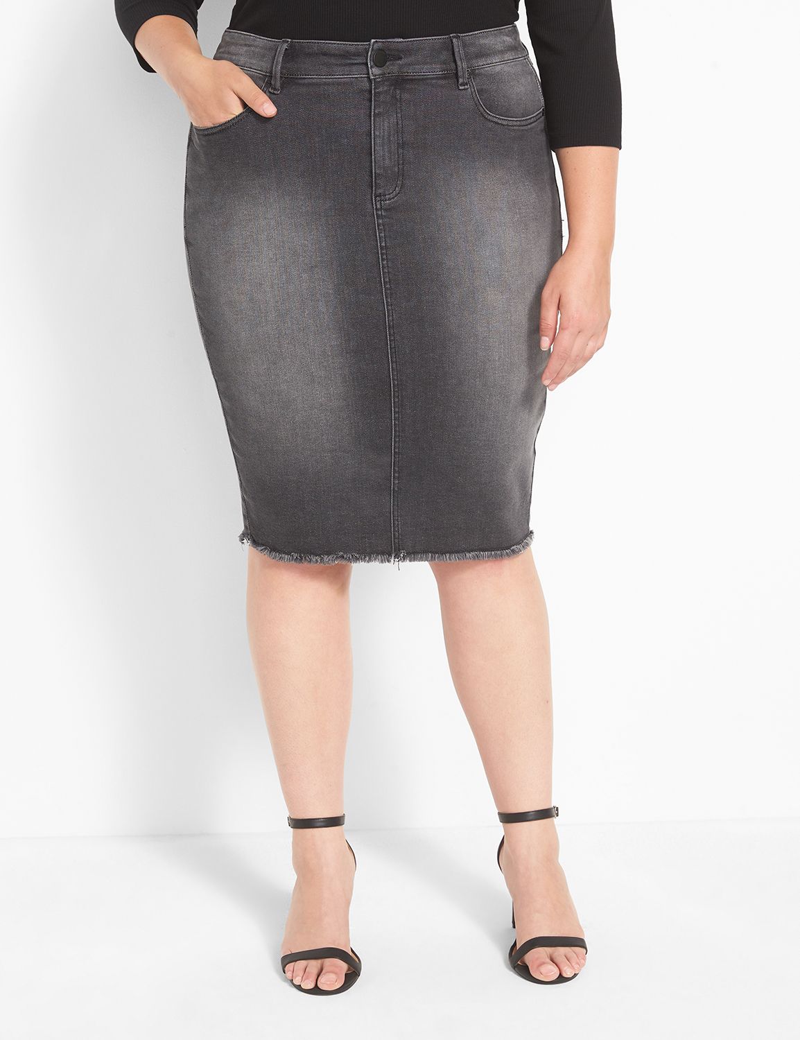 Black denim clearance skirt mid length