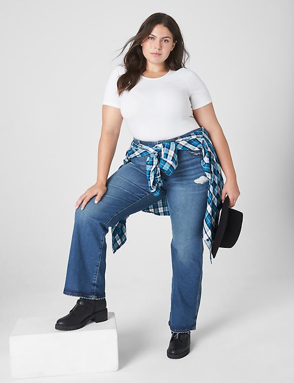 New Women Plus size 14 Stretch denim jeans BOOT LEG Regular length Vintage wash 