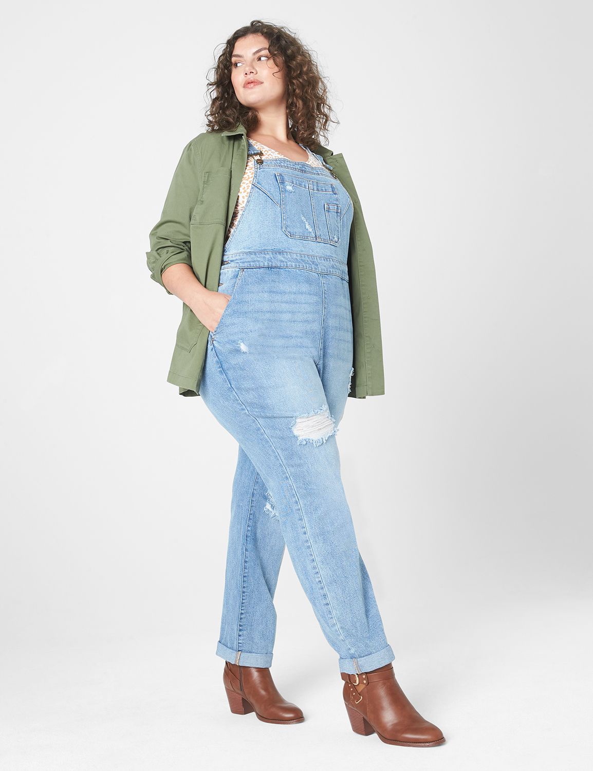 Straight Leg Denim Overalls - Light Wash