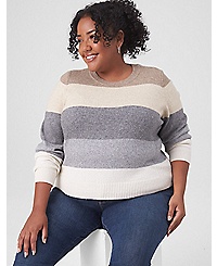 Lane Bryant Classic Crew-Neck Striped Pullover Sweater 22/24 Oatmeal