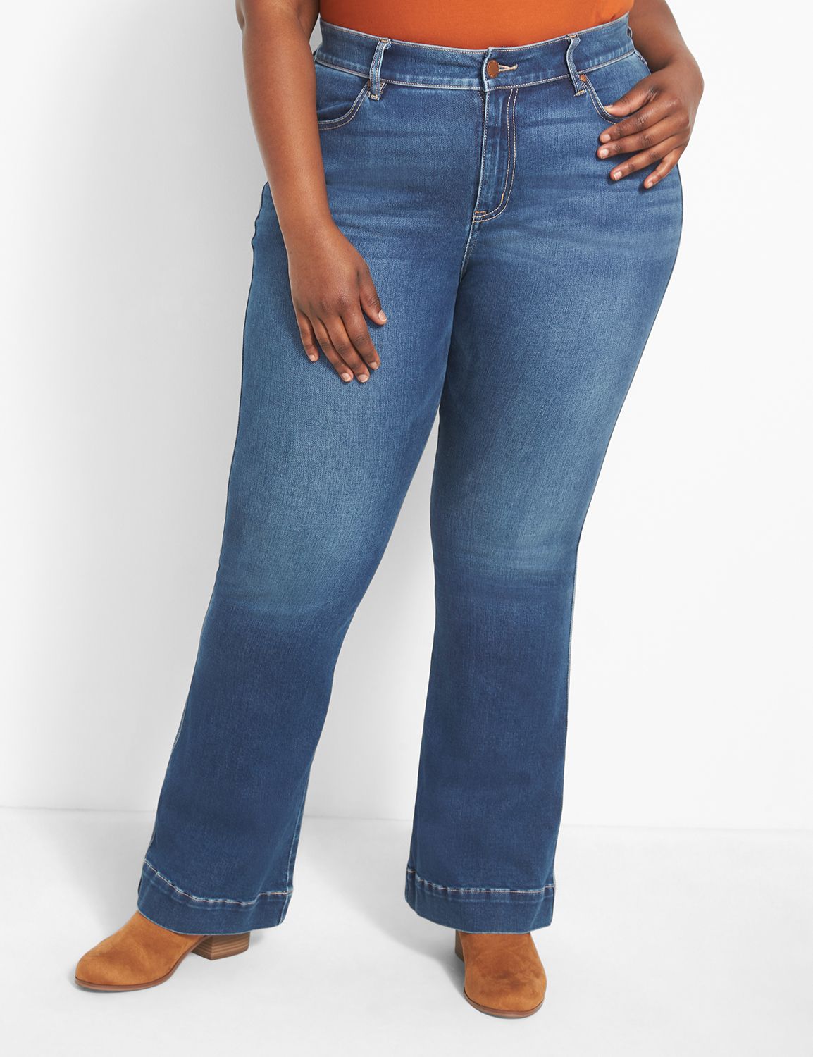 Curvy Fit Body Icon High-Rise Flare Jean - Dark Wash | LaneBryant