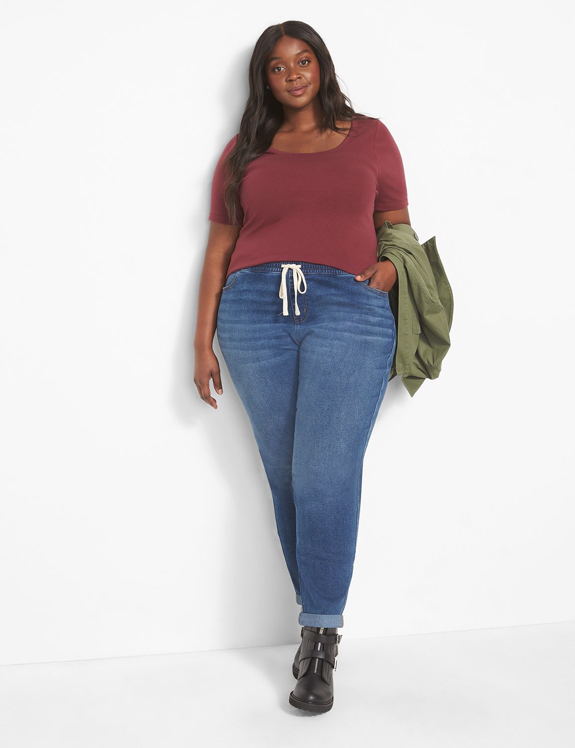 Plus Size High Rise Pull-On Acid Wash Jeans